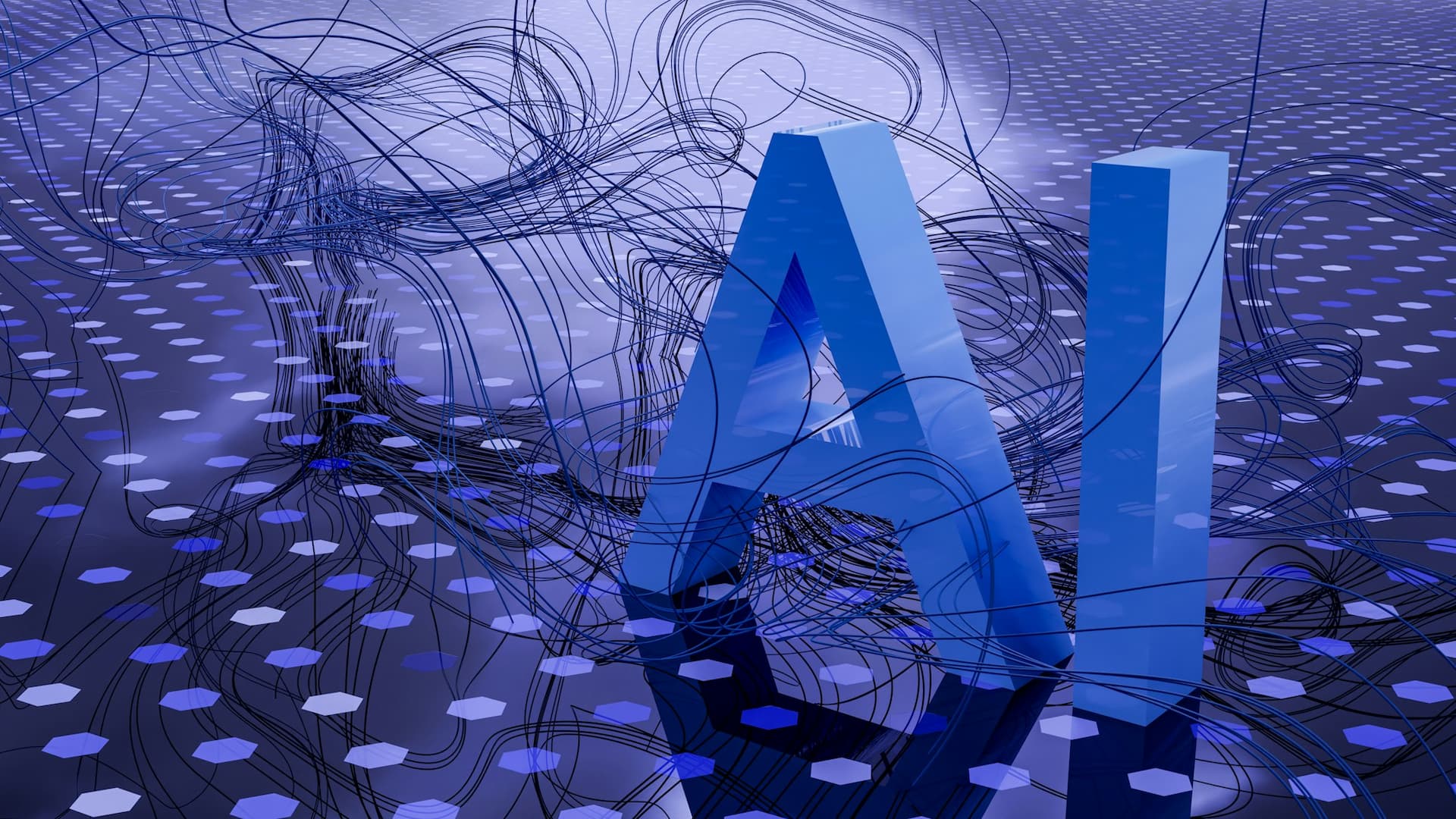 A futuristic illustration showing AI and human collaboration in software development